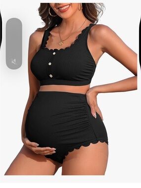 Carmo Black Ribbed Maternity Two-Piece Bikini Set